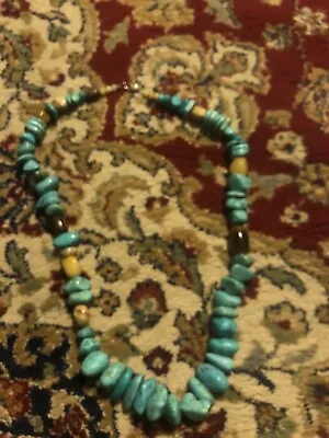 Vintage Chunky Turquoise And Other Gemstones Necklace 28  Long Marked 9.25 • $17.88