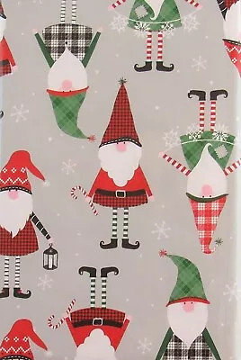 Christmas Vinyl Tablecloth Cute Santa Clause Gnomes In Plaid Happy Holidays New • $13.95