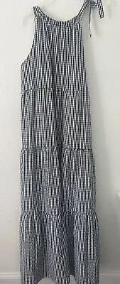 Womens Maggy L B&W Checkered Tiered Boho Maxi Dress Sz 14 Pullover Ties At Neck • $18