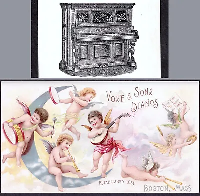 Antique Vose & Sons Piano Ad Cherub Angel Fairy Sheet Music Victorian Trade Card • $28