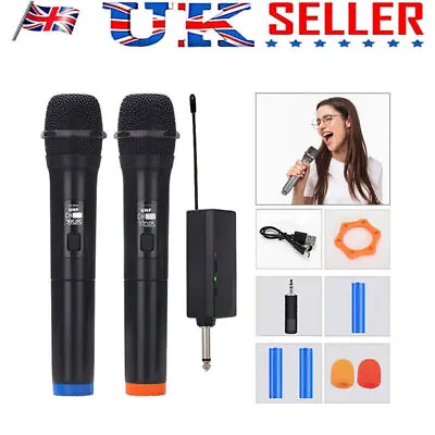 Professional Wireless Microphone Dual UHF Cordless Dynamic Karaoke Mic System UK • £14.69