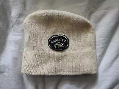 Vintage 80s LACOSTE Wool Beanie Hat Knit Ski Winter Beige Made In France (M) • $80.33