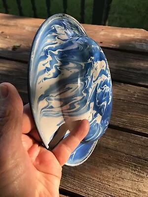 Rare Near Mint Deep Blue & White Swirl Soup Bowl Antique Graniteware Enamelware • $124