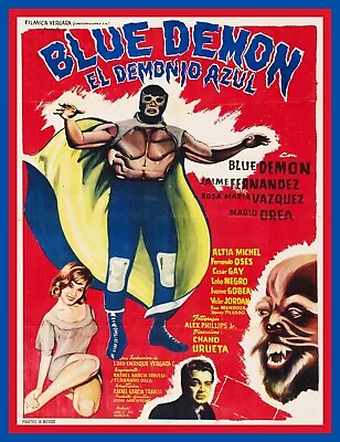 14983.Poster Decor.Wall Art.Mexico Wrestling Santo Blue Demon.Lucha Libre Movie • $60