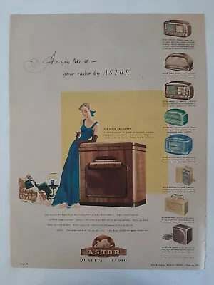Vintage Australian Advertising 1949 Ad ASTOR RADIO & RADIOGRAMS Model Art • $19.95