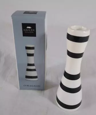Kahler Omaggio Ceramic Candle Holder - White & Black Striped • £7.99