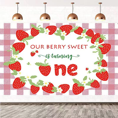 Strawberry One Birthday Girls 1st Backdrop Photo Background Banner Party Decor • $52.48