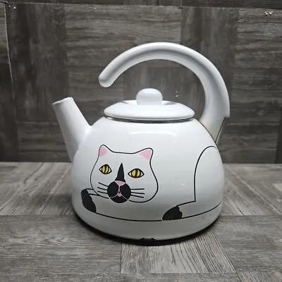 Kamenstein Tea Kettle White Enamel Cat Tea Pot 1980s  • $14.97