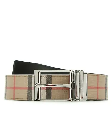 £400 • Buy BURBERRY Mens Signature Printed And E-canvas Beige/Black Reversible Belt 42/105