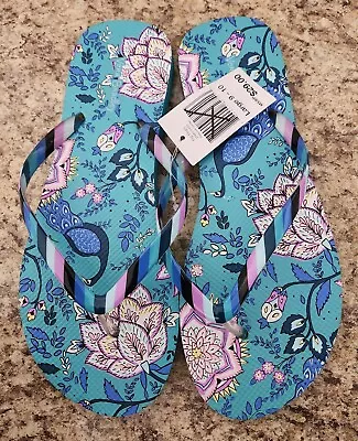 Vera Bradley Flip Flops NWT Size 9/10 Women’s Floral Teal • $14