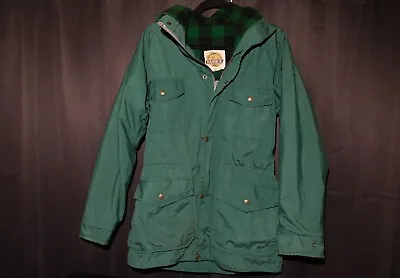Vintage Class-5 Full Zip Green Hooded Parka Jacket Plaid Lined Medium • $80