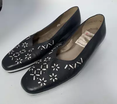 £2.99 • Buy Equity Womens Black Perforated Stitched Wedge Low Heel Shoes UK 7 #GL