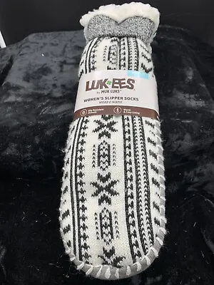 Lukees By Muk Luks Slipper Socks Black / White/ Gray Size S/m 5 - 7  New • $12.50