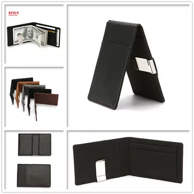 $9.95 • Buy RFID Blocking Money Clip Flip Leather Slim Wallet  Credit Card Holder Mens New