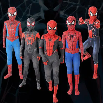 Kids Spider Man Cosplay Costume Boys Miles Morales Tobey Maguire Jumpsuit Outfit • £11.99