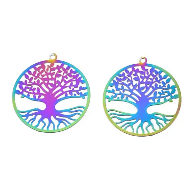 £2.99 • Buy Tree Of Life Charms Stainless Steel Rainbow Effect 25mm 5pcs SS104