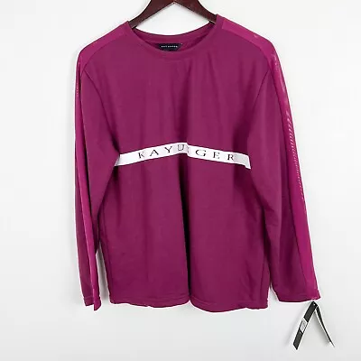 Kay Unger Magenta Long Sleeve Soft Knit Mesh Panel Logo Pullover Top Size L NEW • $15