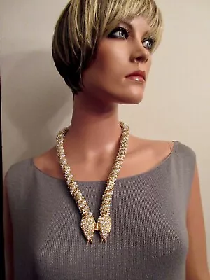 K.J.L. 1960s Beaded Crystal Snake Necklace Gold Plated Mogul Mughal Rare Superb! • $2100