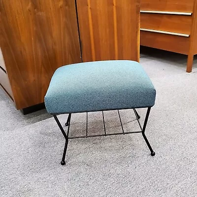Vintage Mid Century Ottoman Footstool With New Upholstery • $245