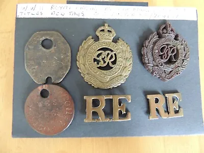 £27.95 • Buy WW2 RE Royal Engineers Brass Black Cap Badge Shoulder Titles Dog Tags GE Foster