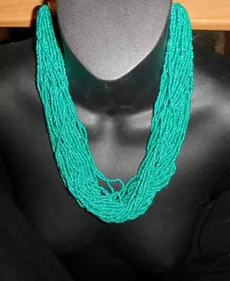 Monies Gerda Lynggaard  Twisted Glass Teal Green Beads Necklace  Multi Strands • $90