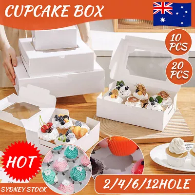 Cupcake Boxes 1/2/4/6/12/24 Holes Clear Window PVC Cake Board Favor Party Boxes • $13.59