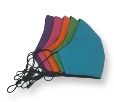 $14.95 • Buy 5 Pack Fabric Face Masks Washable Adjustable Strap Aqua Purple Orange Green Pink
