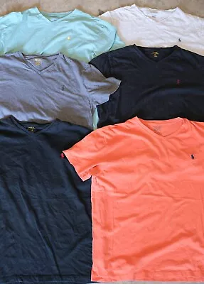 LOT Of 6 Polo Ralph Lauren Shirts Mens Short Sleeve V-Neck Men's Size Large • $0.99