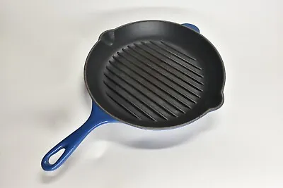Le Creuset Cast Iron Round Griddle Skillet Grill Frying Pan Blue 26cm Vintage • £44