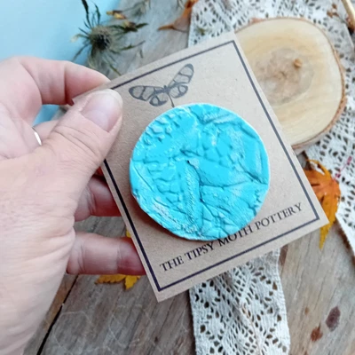 Porcelain Handmade Brooch Lace Pattern Blue Glaze  (615) Pin • £10