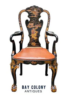 20th C Chinese Chippendale Antique Style Desk Chair - Chinoiserie Paint • $1800