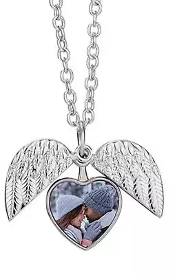 Personalised Own Photo Metal Angel Wings Heart Necklace Locket Gift • £13.99