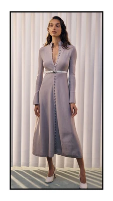 $620 • Buy Scanlan Theodore Crepe Knit Polo Button Up Dress Oyster Small (S)