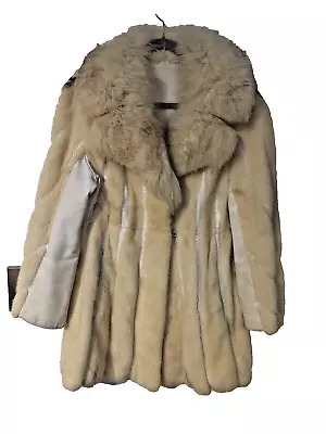 Blond Mink Mid Length Swing Fur Coat Jacket  Fox Collar Sz L • $120