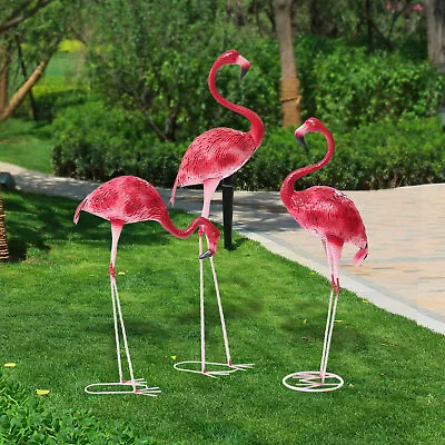 3 Pack Pink Vintage Garden Flamingo Statue Metal Sculpture Animal Yard Art Decor • $106.40