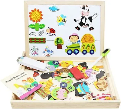 £15.99 • Buy Wooden Magnetic Puzzle Double Sided Magnetic Drawing Easel Board Jigsaw