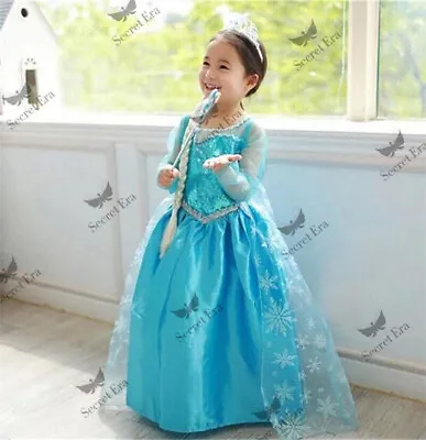 Girls Dresses Froze Elsa Fancy Dress Up Costume Princess Birthday Party Dress • £10.89