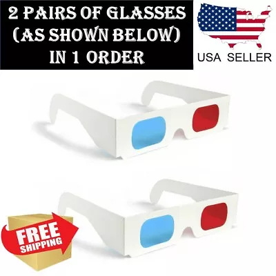 2x Universal Anaglyph Cardboard Paper Red Blue Cyan 3D Glasses For Movie Cinema • $2.99