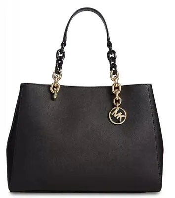 NWT Michael Kors Cynthia MD Satchel Black Gold Chain Bag Saffiano Leather  • $208.99