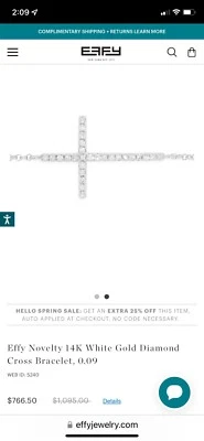 $650 • Buy Effy 14K White Gold Bracelet With Diamond Cross. Brand New With Tags And Package