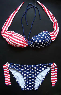 £11.99 • Buy USA Stars & Stripes Twister BIKINI PADDED Cup Swimming Costume Ladies Swimwear