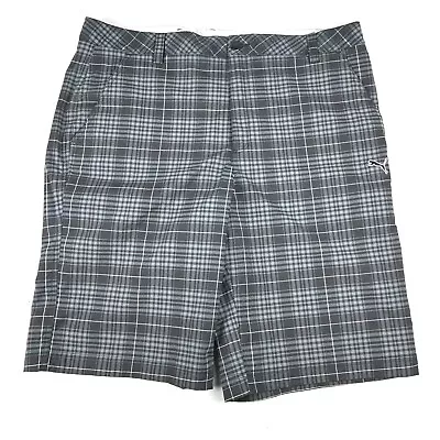 Puma Shorts Mens Adult Gray Plaid Lightweight Logo Pockets Golf Size 38 • $19.99