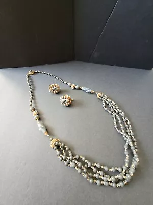 Vintage Signed Miriam Haskell Gray And Gold Necklace And Earring Set • $20