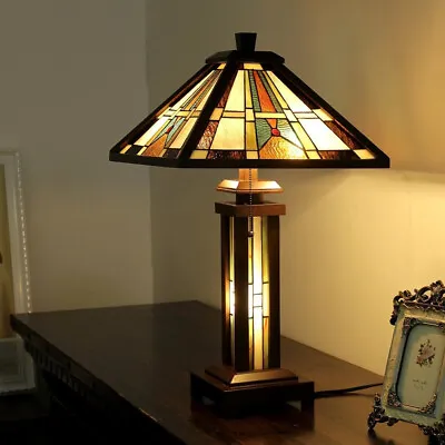 Tiffany Style 2+1 Light Accent Victorian Table Reading Lamp Stained Glass Theme • $178.07