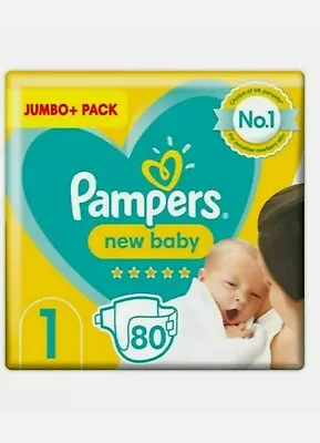 £16.99 • Buy Pampers New Baby Size 1 Nappies, Jumbo - 80 Pack - Quick Dry Core & Soft Comfort