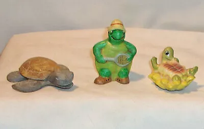 Vintage Turtle Figurines - Carved Stone Tennis Player Flower • $8