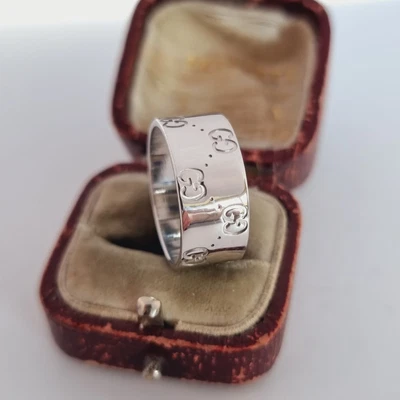 £885 • Buy Vintage 18ct White Gold Gucci 9mm Wide Band Ring Size 18 Italy 750 18k
