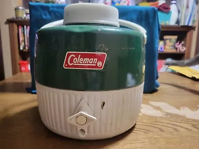 $15 • Buy Vintage 1977 Coleman Green & White 1 Gallon Water Cooler Jug With Cup