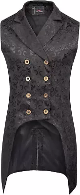 Paul Jones Mens Gothic Steampunk Double Breasted Vest Black Brocade Waistcoat 5X • $44.95