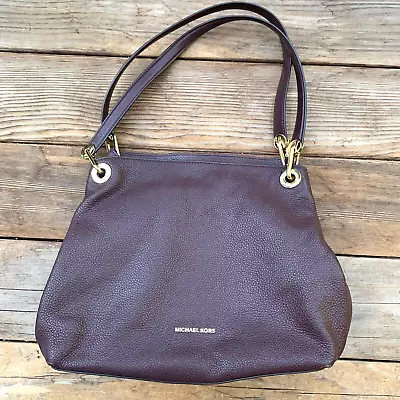 Michael Kors Raven Purple Pebble Leather Shoulder Bag Purse 3 Compartment • $89